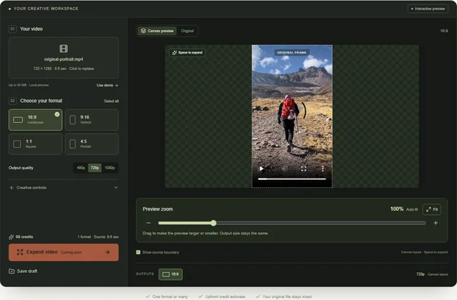 Portrait hiking clip centered in a 16:9 canvas with space on both sides